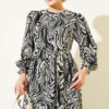 Layered Chiffon Dress with Abstract Print Black - Image 2