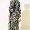 Layered Chiffon Dress with Abstract Print Black - Image 3