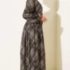 Checkered Belted Chiffon Dress Khaki - Image 3