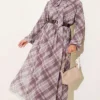 Checkered Belted Chiffon Dress Mink