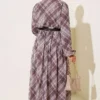 Checkered Belted Chiffon Dress Mink - Image 3