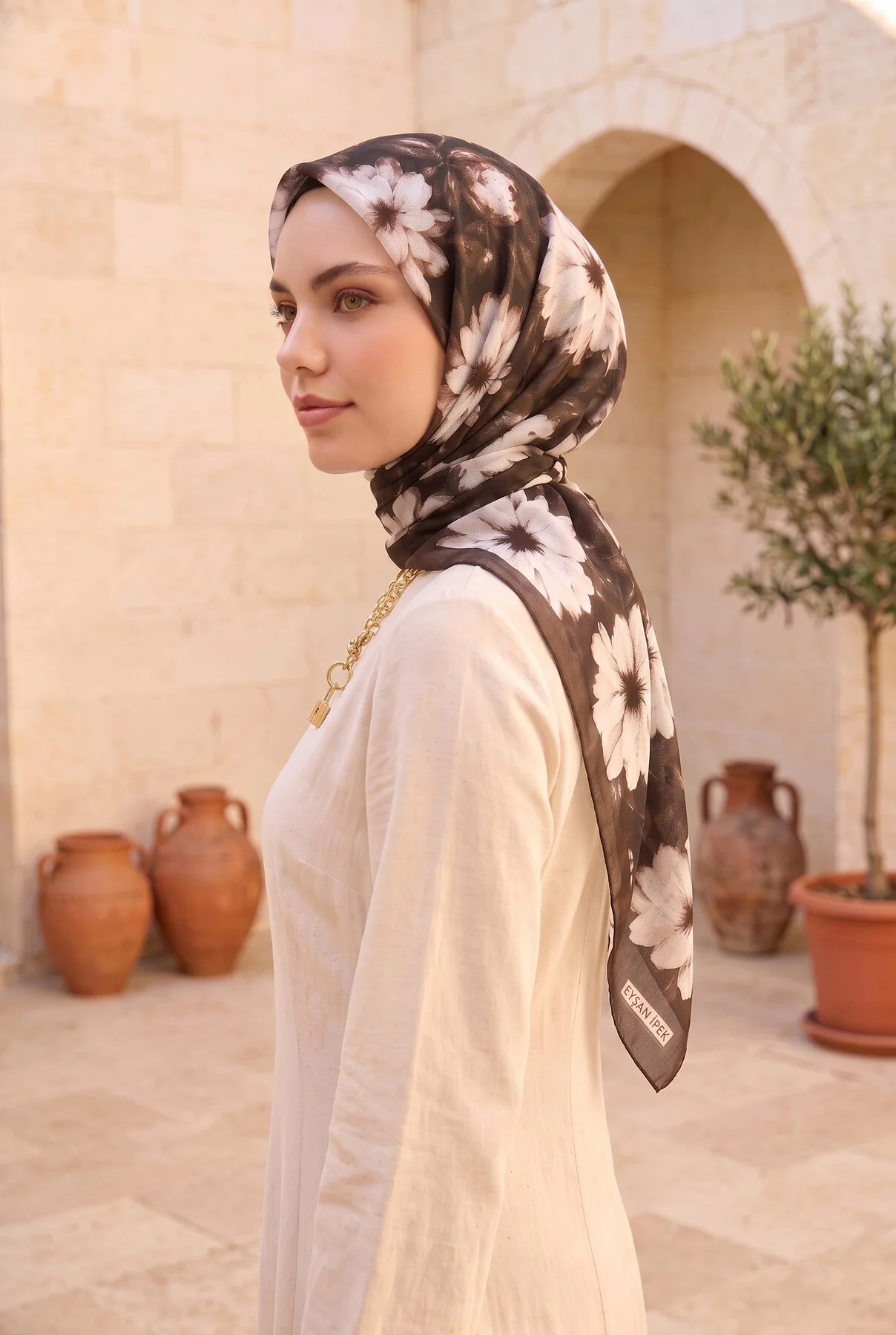 Elite Flower Pattern Scarf Series Brown