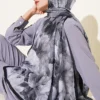 Floral Bamboo Crinkle Scarf with Stripe Details Black