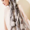 Floral Bamboo Crinkle Scarf with Stripe Details Aqua Green