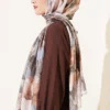 Floral Bamboo Crinkle Scarf with Stripe Details Grey - Afbeelding 3