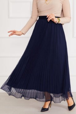 Alternative view of Flounce Hem Edge Modest Tulle Skirt Navy Blue