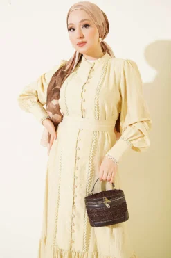 Alternative view of Pleated Belted Dress with Hem Edge Buttercream