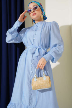Alternative view of Pleated Belted Dress with Hem Edge Baby Blue