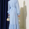Pleated Belted Dress with Hem Edge Baby Blue - immagine 3