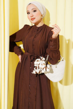 Alternative view of Pleated Belted Dress with Hem Edge Brown