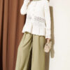 ⁦Short Cardigan with Hem Edge Lace and Openwork Details Cream⁩ - الصورة ⁦2⁩