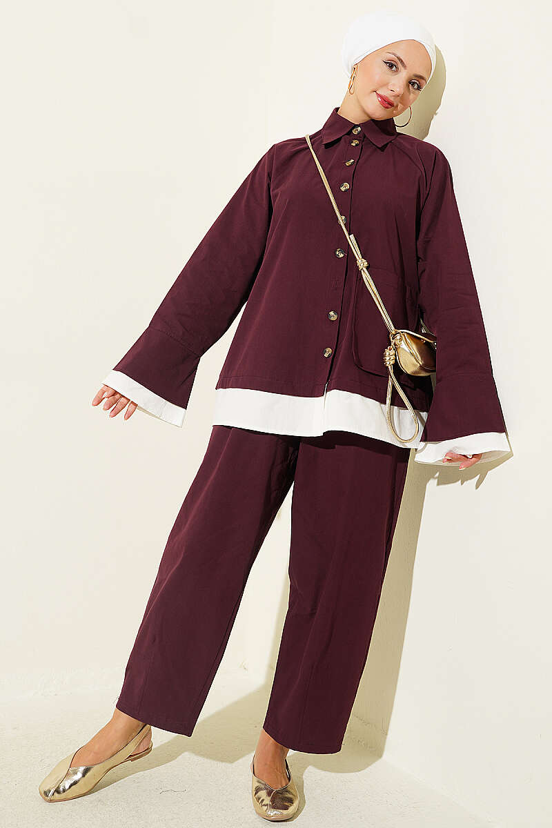 Two-Piece Set with Hem Edge Detail Burgundy