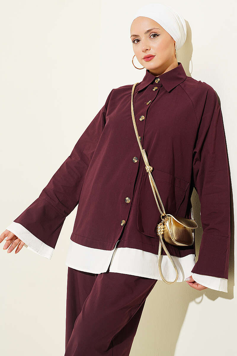Two-Piece Set with Hem Edge Detail Burgundy – Image 2