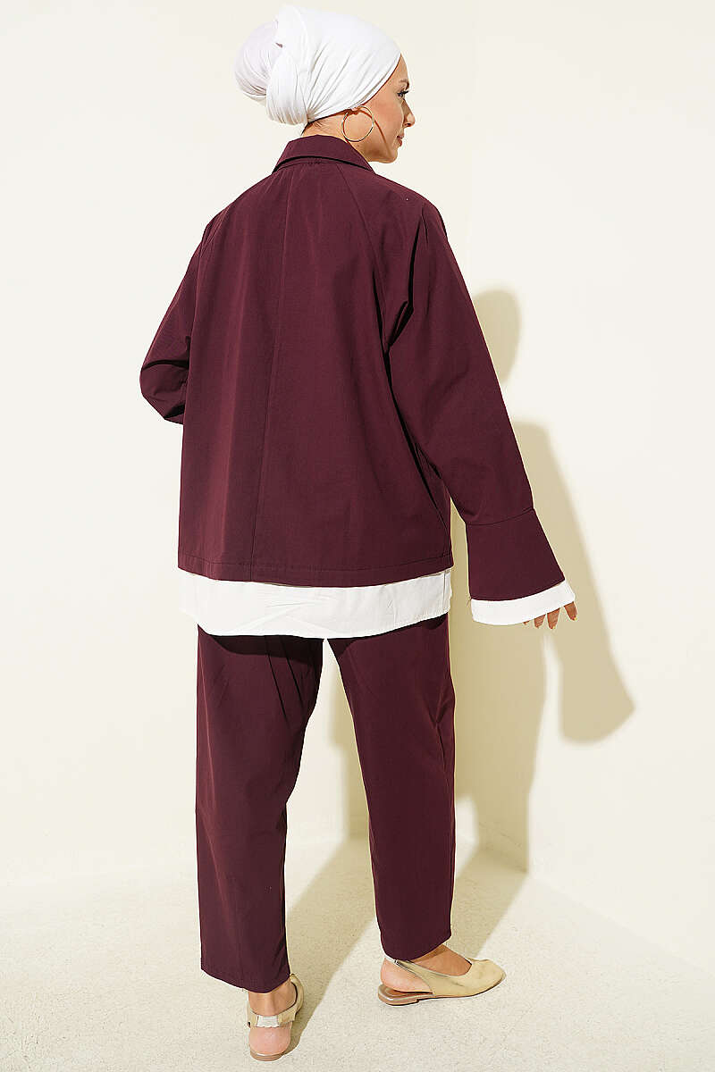 Two-Piece Set with Hem Edge Detail Burgundy – Image 3