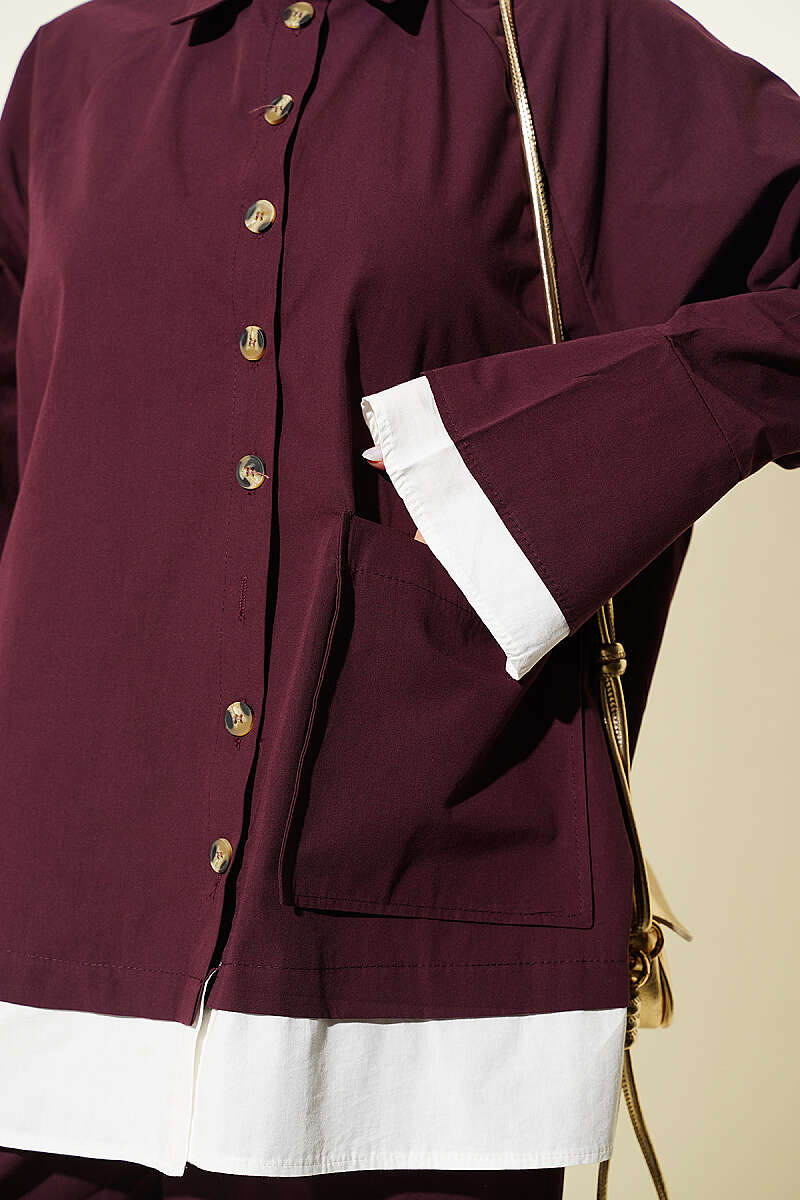 Two-Piece Set with Hem Edge Detail Burgundy – Image 4