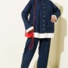 Buttoned Two-Piece Set with Ruffled Shoulder Detail Navy Blue - الصورة 5