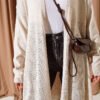 Fringed Hem Openwork Cardigan Stone - Imagen 4