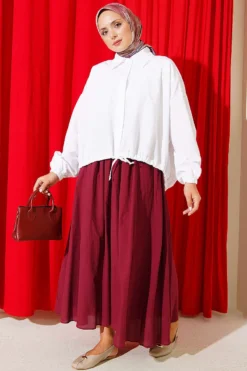 Alternative view of Relaxed Fit Hem Edge Tunic with Gathered Details White