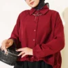 Relaxed Fit Hem Edge Tunic with Gathered Details Burgundy