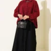 Relaxed Fit Hem Edge Tunic with Gathered Details Burgundy - Image 2