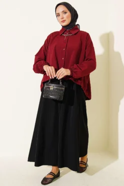 Alternative view of Relaxed Fit Hem Edge Tunic with Gathered Details Burgundy