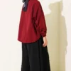 Relaxed Fit Hem Edge Tunic with Gathered Details Burgundy - Image 3