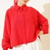 Relaxed Fit Hem Edge Tunic with Gathered Details Red