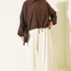 Relaxed Fit Hem Edge Tunic with Gathered Details Brown - Image 2