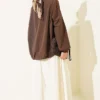 Relaxed Fit Hem Edge Tunic with Gathered Details Brown - Image 3