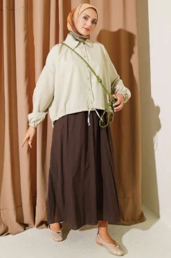 Alternative view of Relaxed Fit Hem Edge Tunic with Gathered Details Aqua Green