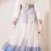 Ethnic Patterned Self-Belt Skirt Blue - Imagen 4