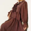 Ruffled Detail Tie Waist Skirt Set Brown – Image 2