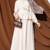 Ruffled Detail Belted Skirt Set Beige