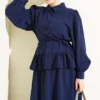 Ruffled Detail Belted Skirt Set Navy Blue - Afbeelding 2