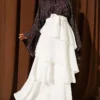 Ruffled Waistband Detail Chiffon Skirt with Hem Edge Ecru - Afbeelding 2