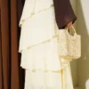 ⁦Ruffled Waistband Detail Chiffon Skirt with Hem Edge Yellow⁩ - الصورة ⁦4⁩