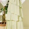 Ruffled Waistband Detail Chiffon Skirt with Hem Edge Greenery