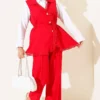 Ruffled Lace Vest Two-Piece Set Red