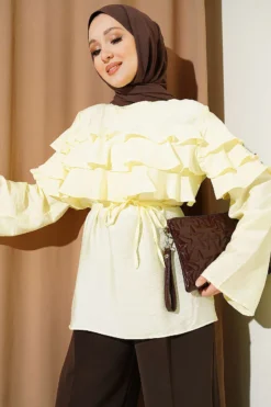 Ruffled Tie Waist Tunic Yellow