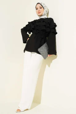 Alternatieve weergave van Ruffled Tie Waist Tunic Black