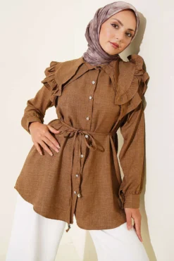 Ruffled Double Sailor Collar Shirt Brown