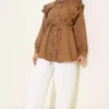 ⁦Ruffled Double Sailor Collar Shirt Brown⁩ - الصورة ⁦2⁩