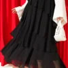 Ruffled Belt Detail Chiffon Skirt Black