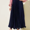 Ruffled Pleated Waistband Skirt Navy Blue