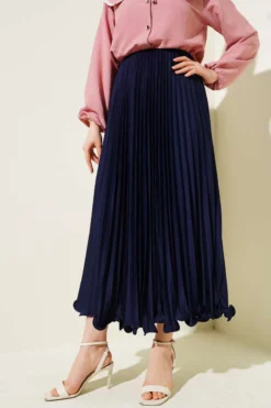 Ruffled Pleated Waistband Skirt Navy Blue