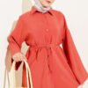 Laced Sleeve Tie Detail Shirt Terracotta