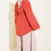 Laced Sleeve Tie Detail Shirt Terracotta - immagine 2