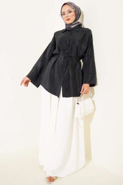 Alternative view of Laced Sleeve Tie Detail Shirt Black