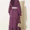 Ruffled Collar Floral Print Chiffon Dress Plum - Afbeelding 3
