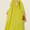 Embroidered Dress with Ankle Elastic Oil Green